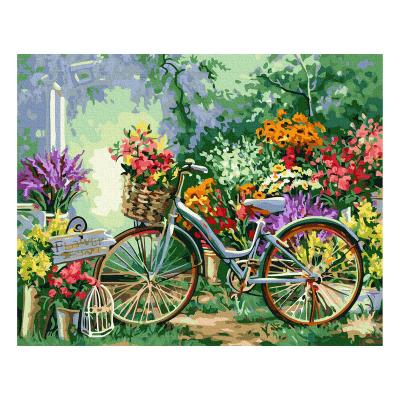 China Eco-friendly Recyclable Materials Handmade Oil Painting Flowers Bike Frameless Decorative Paintings For Living Room Bedroom Paint By Numbers for sale