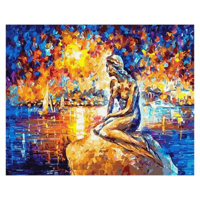 China Eco-friendly stone statues of recyclable materials by the sea decorative oil painting, DIY painting by numbers, 40*50 unfaded still life painting for sale