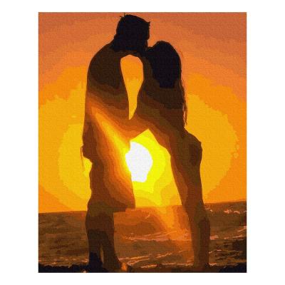 China Eco-friendly recyclable materials decorative painting of lovers silhouette at dusk, DIY paint by numbers for adults, 40*50 unfaded oil painting for sale