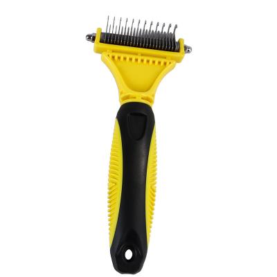 China Hot Selling Viable Double Sided Remove Tangles Deshedding and Dematting Undercoat Rake Comb Pet Grooming Brush for Dogs and Cats for sale