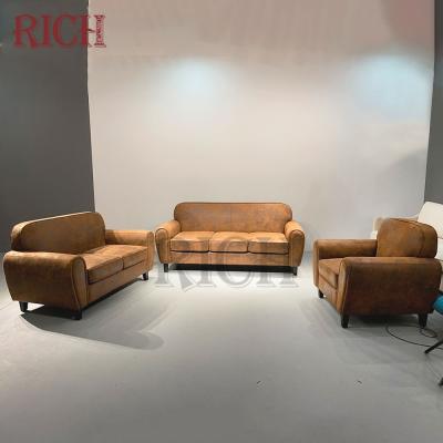 China Other Brown Leather Couch Set Retro Vintage Industrial Sofa Set Furniture Design Italian Modern Living Room Leather Sofa Set for sale