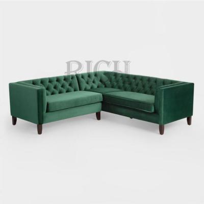 China Modular Sofa Green Corner Tufted Sectional Sofa L Shaped Sofa Velvet Corner Couch Dark Green Velvet Corner Sofa for sale