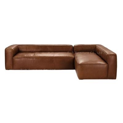 China New Modular PU Brown Leather Sofa Sets For Villa Nordic Minimal Modern Solid Wood Lving Frame Room L Shaped Sectional Sofas for sale