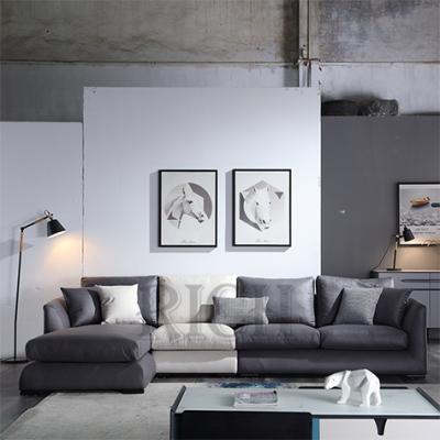 China Gray and white back L shape pillow comfy corner modular American stylish modern leather upholstered sectional sofa genuine leather sofa for sale