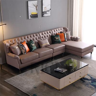 China Chesterfield Modular Living Room Italian Chesterfield Sofa High Back Leather Corner Button Tufted L Back Shape Leather Sofa for sale