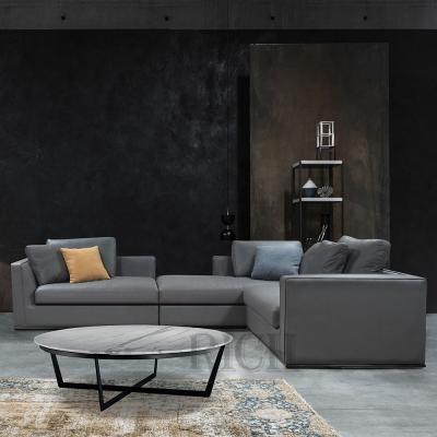 China Luxury corner l wide moderno modular divano leather sectional sofa large Italian gray faux leather modular divan shape office sofa for sale