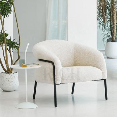 China Modern White Elegant Sheepskin Fabric Living Room Hotel Lounge Single Seat Sofa Chair Mid Century Armchair Sheepskin Fabric Accent Chair for sale