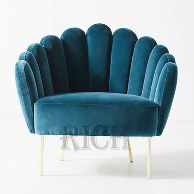 China Blue Modern Swivel Chair Flower Shaped Swivel Bedroom Living Room Accent Chair Velvet Velvet Accent Chair Wide Shell Chair for sale