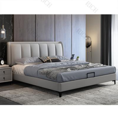 China Cama Doble De Cuero Modular Genuine Leather Luxury King Size Beds Leather Upholstered Modern Bedroom Furniture Iron Leather Beds for sale