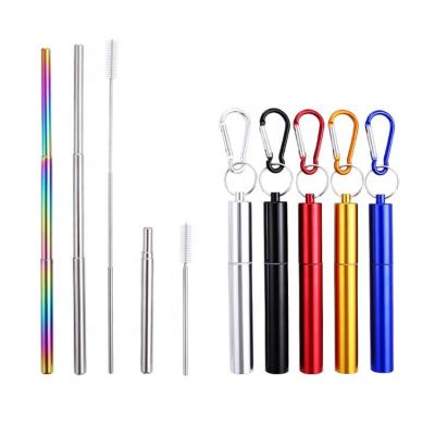 China Sustainable Colorful Reusable Straw Portable Telescopic Straw Metal Collapsible Straw With Case for sale