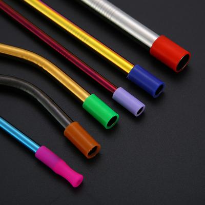 China Reusable Stainless Steel Colorful Viable Straw Sleeve Drinking Straw Tips for Straight Bent Straw for sale