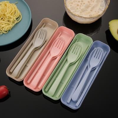 China Eco-friendly Plastic Cutlery Set of 3 Piece Disposable Camping Travel Suits Wheat Straw Spoon Fork Chopsticks for sale