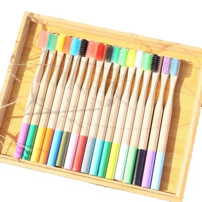 China Natural ready to board adult round to handle colored pappus bamboo toothbrush for sale