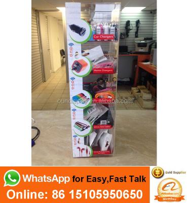 China Floor Standing Acrylic Mobile Phone Accessory Display Rack Locking Phone Charger Display for sale