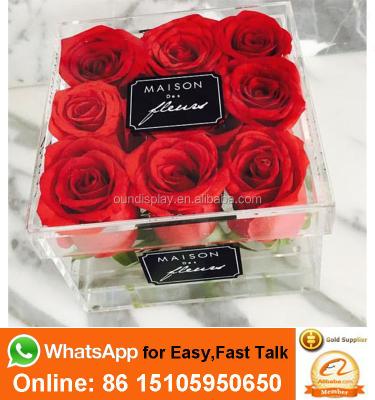 China Recycled Materials Clear Plexiglass Rose Flower Gift Box Acrylic Soap Flower Packaging Box for sale