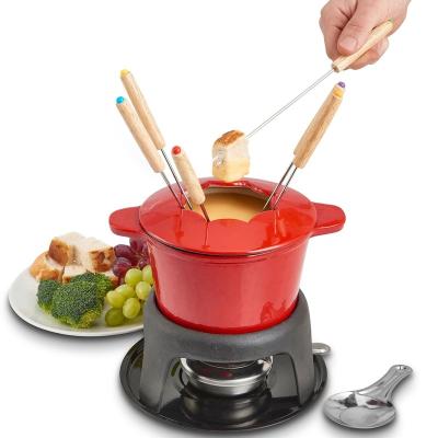 China Sustainable Fondue Set Cast Iron Porcelain Enamel Pot makes all styles of fondue such as cheese and chocolate for sale