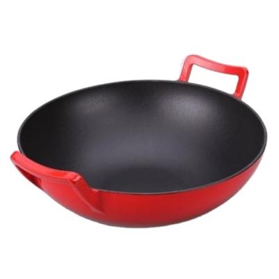 China Sustainable Super Low Price Enameled Large Coating Cast Iron Wok Large for sale