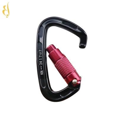 China Heavy Industry 7075 Aluminum Surface Custom Logo Auto Self Locking Security Raising Hook Carabiner 24kn for sale