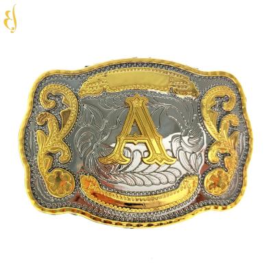 China Western Buckle Two Color Plating Die Casting Enamel Alphabet Initial Letter Cowboy Belt Buckles for sale