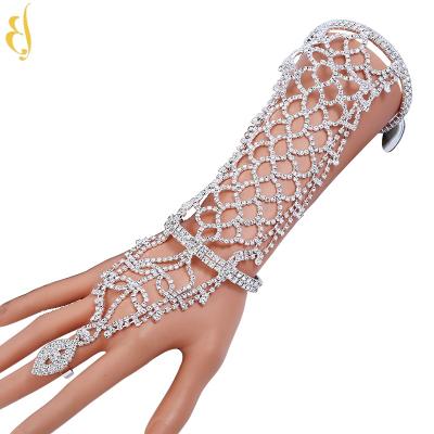 China ALLOY Wedding Party Rhinestone Hand Harness Finger Claw Chain Link Ring Bangle for sale