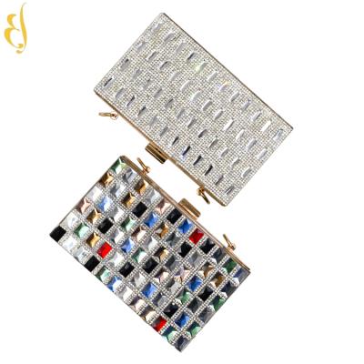 China Stone Decorative Crystal Diamond Frame High Quality Metal Box Acrylic Clutch Evening Purse Bag for sale