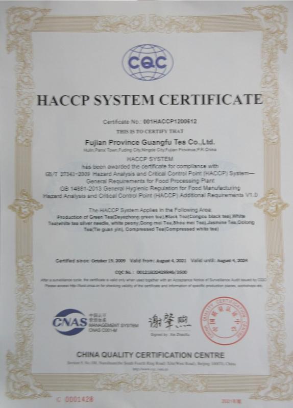 HACCP - Fujian Province Guang Fu Tea Co., Ltd.