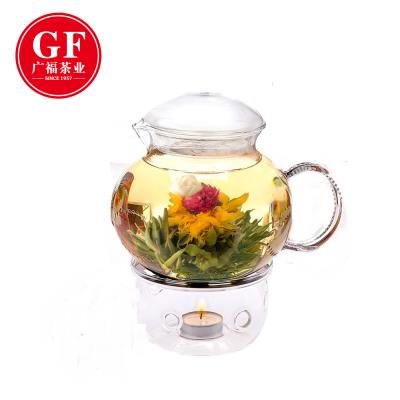 China Opening in Hot Water Jin Shang Tian Hua Blooming Tea High Grade Green Tea Silver Needle with Globe Amaranth Flower for sale