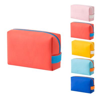 China Custom Fashion Colorful Waterproof Leather Cosmetic Bag Women Small PU Travel Makeup Wash Toiletry Bag Toiletry Bag for sale