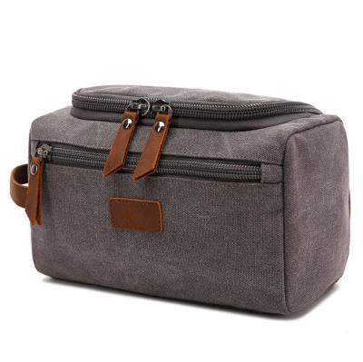 China Fashionable Wholesale Custom Logo Men Vintage Canvas Cotton Travel Makeup Bag Cosmetic Toiletry Bag for sale