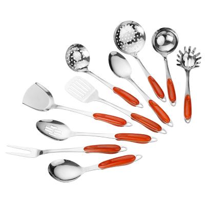 China Sustainable kitchen metal stainless steel silver kitchen cooking tools cookware utensil kitchenware set with 10 pcs for sale