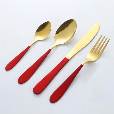 China Durable Luxury Metal Stainless Steel Paint Handle Gold Plated Serving Flatware Sets Cutlery Sets with 5pcs for sale