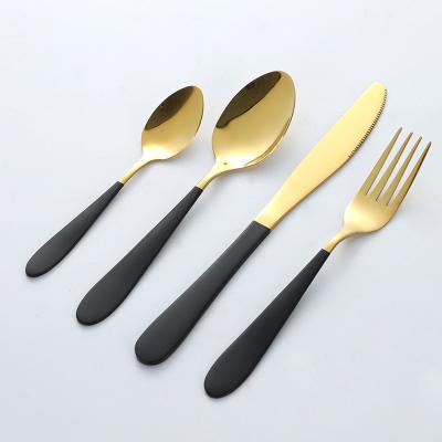 China Viable Grace Food Stainless Steel Paint Handle Flatware Elegant Gold Black Gold Black Set for sale