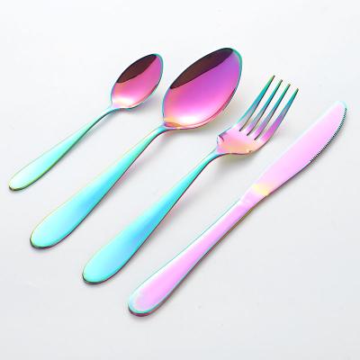 China Hot Viable Amazon Sales Wedding Gift Rainbow Color Stainless Steel Flatware 4pcs Tableware Serving Serving Cutlery Set for sale