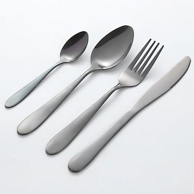 China Viable Black 410 Stainless Steel Spoon Fork Knife 4pcs Flatware Dinnerware Serving Cutlery Set for sale