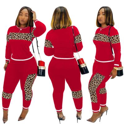 China 2021 Autumn Women QUICK DRY Sportswear Long Sleeve Tops With Front Zipper Patchwork Hoodies Leopard Print Two Piece Set for sale