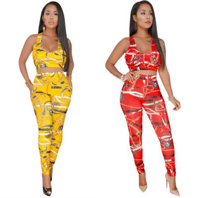 China New Arrival QUICK DRY Casual Women's Sets Digital Printing Crop Top Slim Fit High Waist Pants Two Piece Set for sale