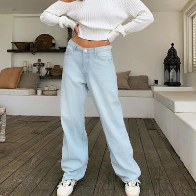 China 2021 new cotton QUICK DRY fashion high waist loose wide leg pants women's 100% ladies jeans for sale