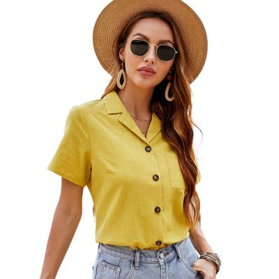 China Summer New Arrival Casual V-Neckline QUICK DRY Shirt Women's Yellow Cotton T-Shirts Tops for sale