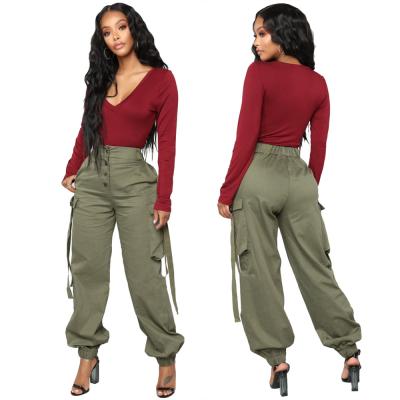 China Solid Color QUICK DRY Hot Fashion Multi-pocket Overall Loose Women's Trousers Casual Pants For Women for sale