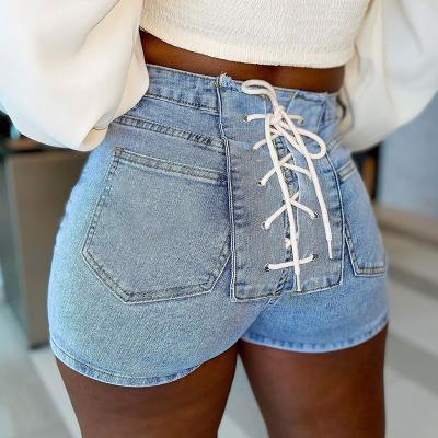 China Anti-Wrinkle 2022 New Arrive Casual Bomblook Women Short Jeans Pants High Waist Bandage Denim Women Jeans Streetwear for sale