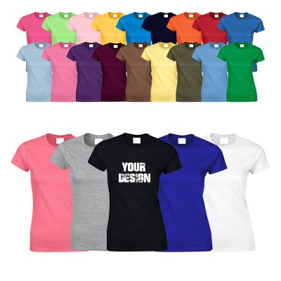 China ODM 180gsm 100% Cotton Customized T-shirts Women's Simple T-shirt Anti-Wrinkle Wholesale OEM Logo Printed Blank For Women for sale