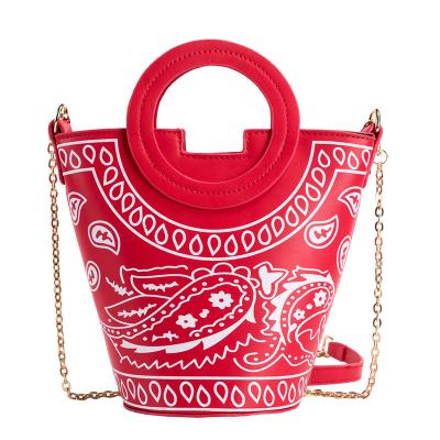 China 2021 Fashion Vintage Boho Bag Red Color Paisley Bandana Bucket Women Handbags for sale