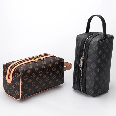 China High Quality Custom Logo PVC Brown Makeup Storage Cosmetic Case Handbag Lady Bag for sale