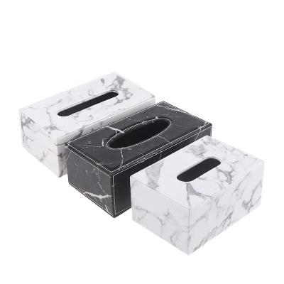 China Rectangle Recyclable Marble Faux Marble Tissue Box Napkin Leather Toilet Paper Holder For Color Draw Paper Box for sale