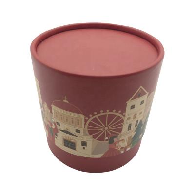 China Red Recycled Cartoon Logo Lid Customized By Materials Design And Base Box With Paper Package Color Printing Cylindrical Knock Down Gift Box for sale