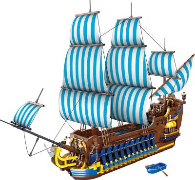 China Construction Toy Mork 031011 Building Blocks Toys Bricks Sailboat Sailing Pirate Ship Blue Educational Model Palace Ship for sale