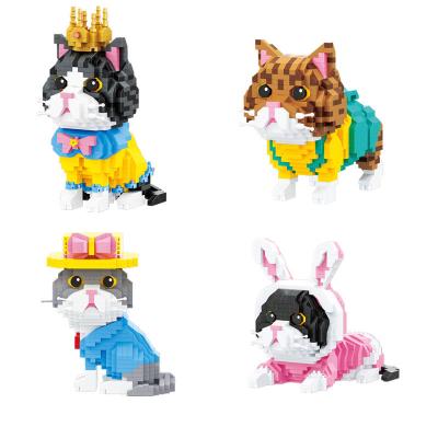 China New Assembly Micro Building Block Toy Pampers Dress Up Cute Cat Model Animal Mini Brick Toy For Kids Birthday Gift for sale