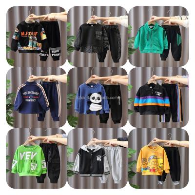 China 2023 new spring and autumn breathable high quality children's wear rainbow embroidered cotton boys two-piece sweatpants and hoodie set for sale