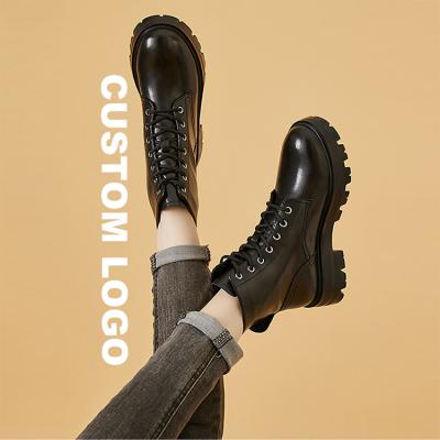 China Custom Genuine Leather Black Ankle Round Winter Casual Rubber Top Odm Logo Bota de cuero OEM High Heel Martins Boots Mens Womens for sale