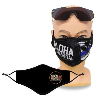 China Fabric Logo Face Maskes Stylish Costume Custom Polyester Fabric Black Printed Design Kids Branded Mask Washable Cotton Customized Facemask for sale